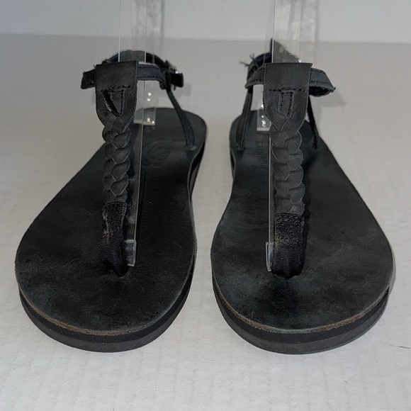 Rainbow Black Braided Leather T- Strap Sandals - Picture 5 of 9